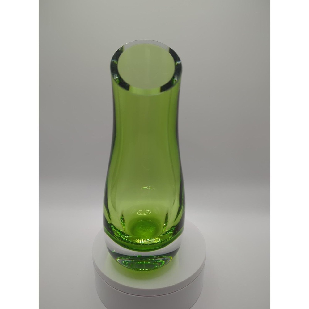 Tarnow Poland Green Art Glass Vase‎ Mid Century Modern Murano Style 8" - Picture 4 of 9
